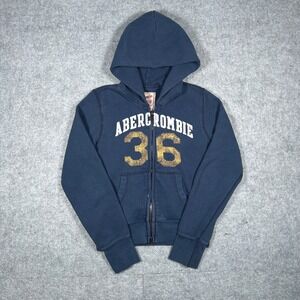 Abercrombie hoodie women's blue large East Coast Vintage Logo Full zip